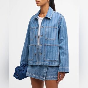 VERONICA BEARD Dahl Striped Denim Jacket - Blue🔥
